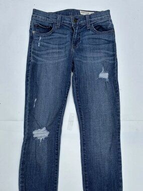 Pistola Distressed Low Rise Straight Jeans with Frayed Hems - Size 25